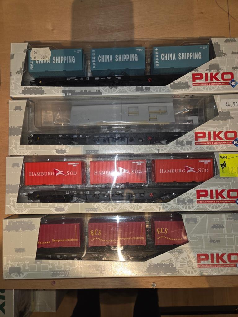Piko 54804, 54813, 54822, 95577 DB NS DRG containerwagens, Hobby en Vrije tijd, Modeltreinen | H0, Gelijkstroom, Wagon, NS, Piko
