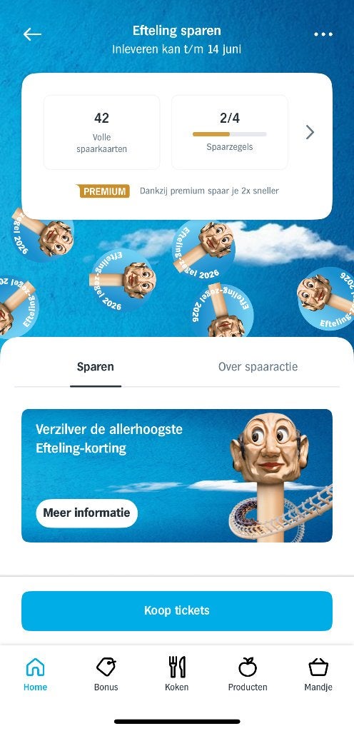 Volle AH spaarkaarten met Efteling zegels 2026, Albert Heijn, Ophalen