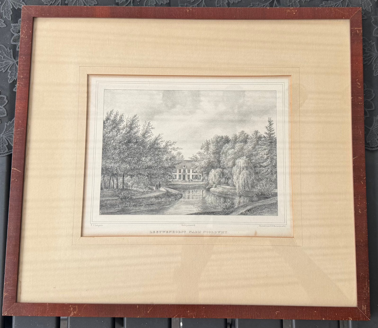 Lithografie P.J. Lutgers "Leeuwenhorst nabij Noordwijk", Ophalen, Architectuur, 20 cm, Origineel