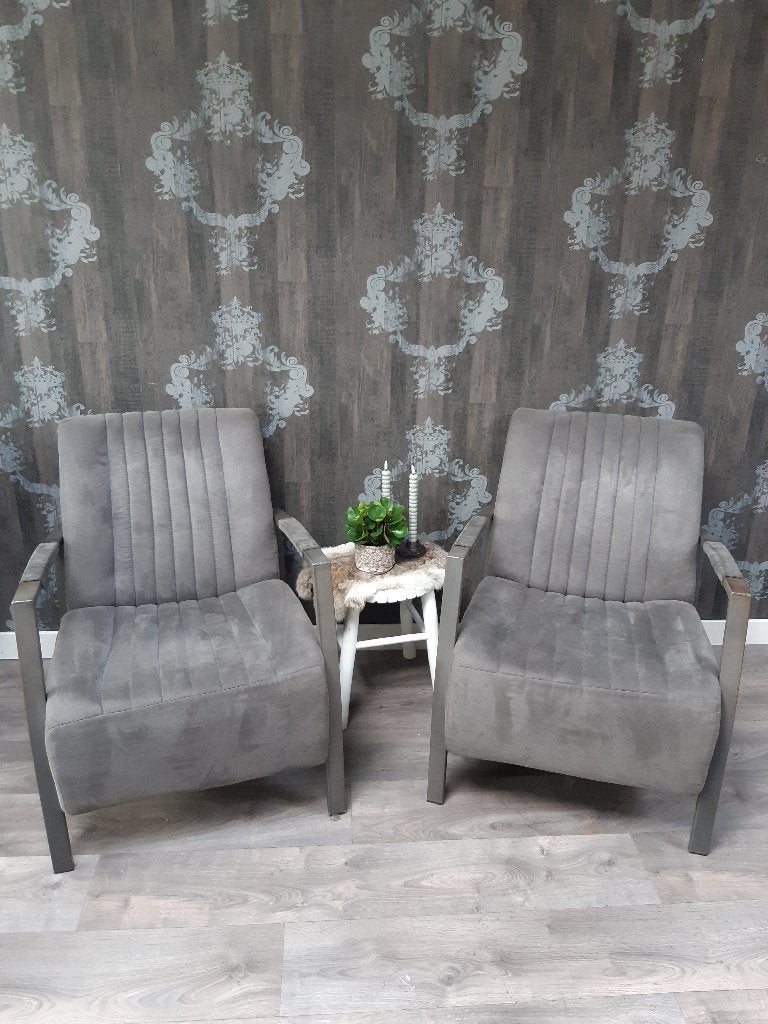 2 stuks Fauteuil (antraciet microleder), Huis en Inrichting, Ophalen, Gebruikt, Minder dan 75 cm, Stof