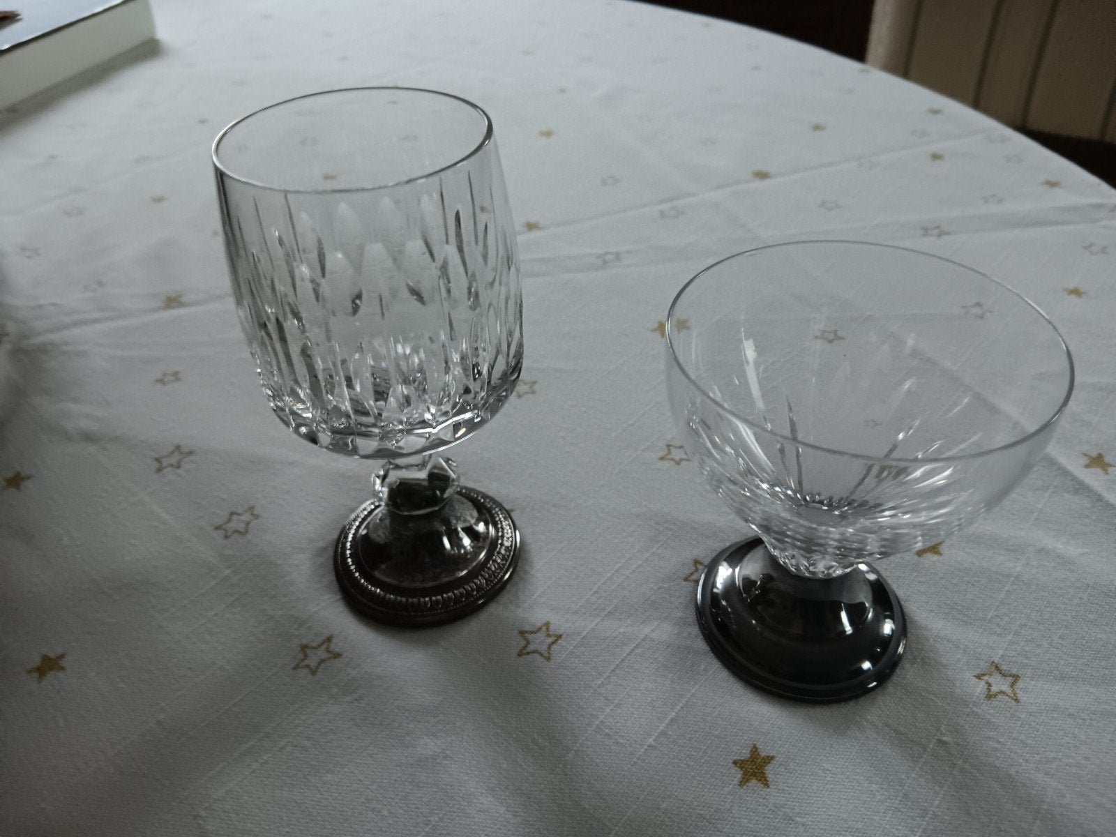 Kristallen glazen met zilveren voet, Antiek en Kunst, Ophalen of Verzenden