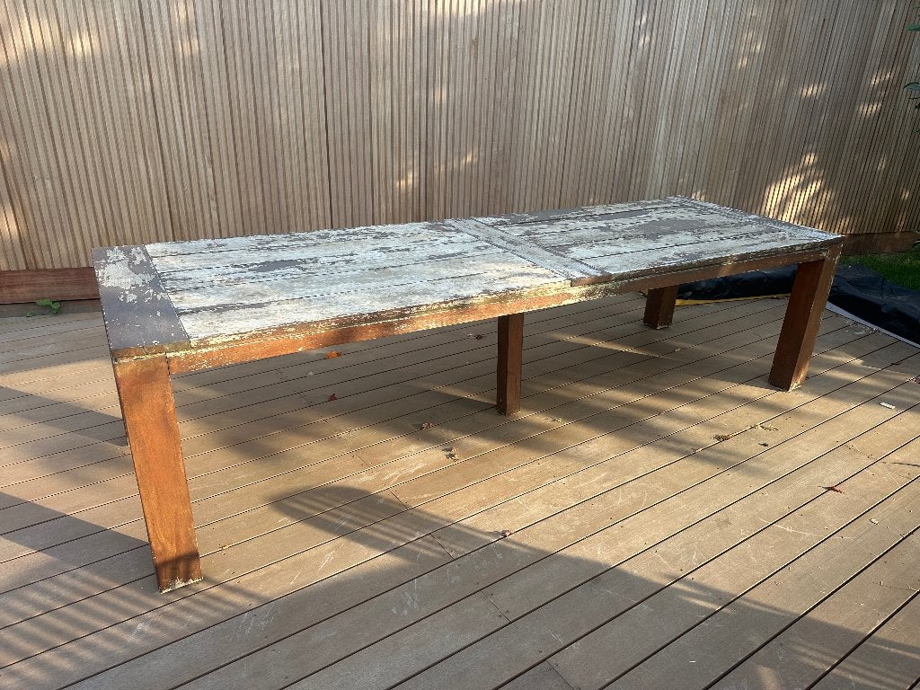 Teak tuintafel +/- 300cm x 100cm, Tuin en Terras, Tuintafels, Ophalen, Gebruikt, Rechthoekig, Teakhout
