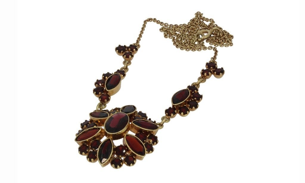 Granaat 14k gouden fraaie ketting dame choker luxe, Voordeelsieraden, Ophalen of Verzenden, Zo goed als nieuw, Met edelsteen