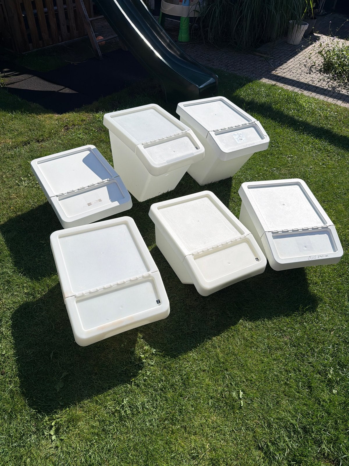 6x Witte Kunststof Opbergbakken met Klepdeksel, Ophalen, 50 – 75, Kunststof, Gebruikt