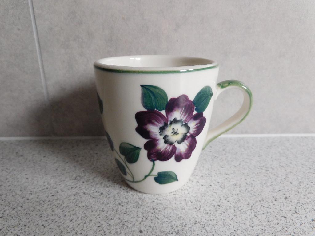 Senseo mok Clematis Vic's Handpainted, Ophalen of Verzenden, Zo goed als nieuw, Overige stijlen, Kop(pen) en/of Schotel(s)