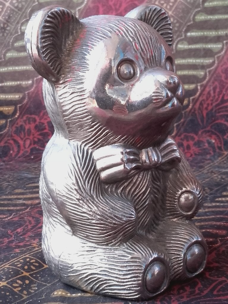 Oude silverplate spaarpot uit Engeland als een beer 12,3 cm., Ophalen of Verzenden