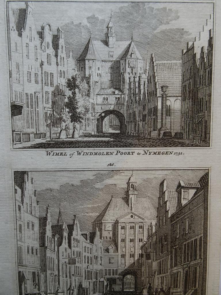 gravure Wiemelpoort Broerstraat te Nijmegen Spilman 1732, Verzenden, Stadsgezicht, Gravure, Origineel