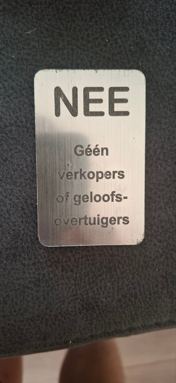 nee bordje voor bij de deur, Ophalen of Verzenden, Gebruikt