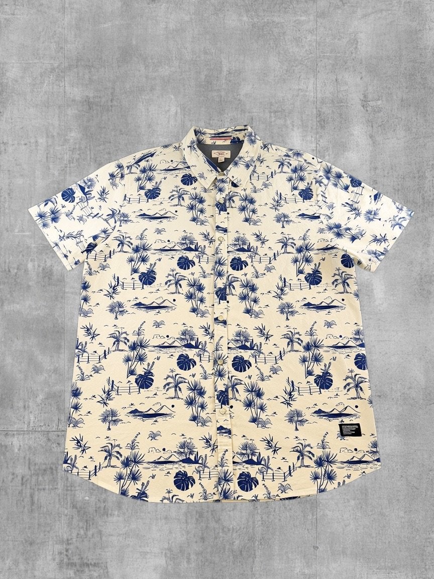 Lee blouse wit print heren maat L overhemd hawaii shirt, Verzenden, Wit, Zo goed als nieuw, Halswijdte 41/42 (L)