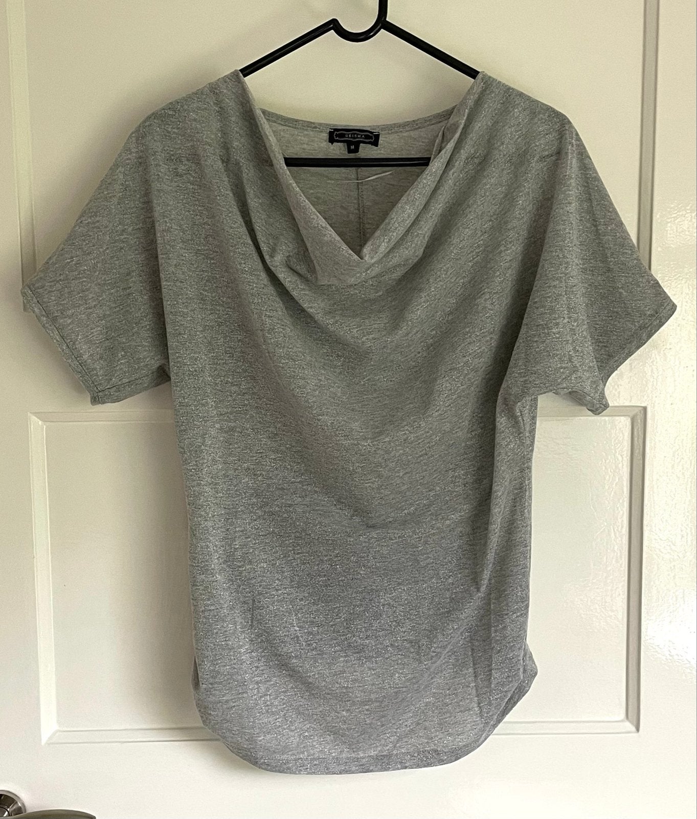 Geisha zilverkleurig shirt met waterval hals - Maat M, Maat 38/40 (M), Ophalen of Verzenden, Zo goed als nieuw, Korte mouw