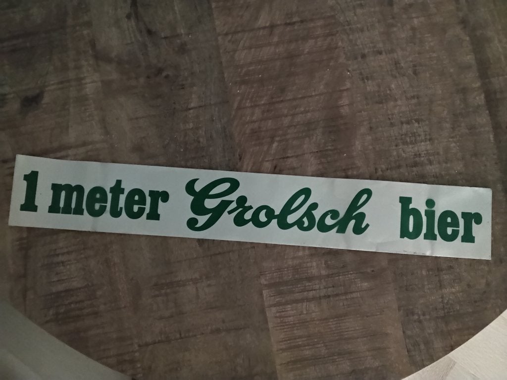 Grolsch sticker  1 meter bier, Ophalen of Verzenden, Zo goed als nieuw, Reclamebord, Plaat of Schild, Grolsch