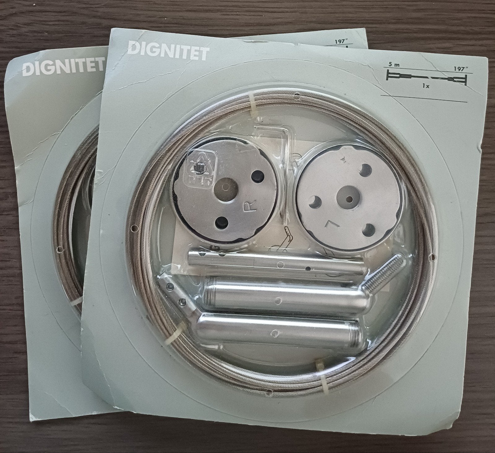 IKEA Dignitet gordijnroede/draad, 5m, 2 stuks, Ophalen, Nieuw, Zilver, Metaal