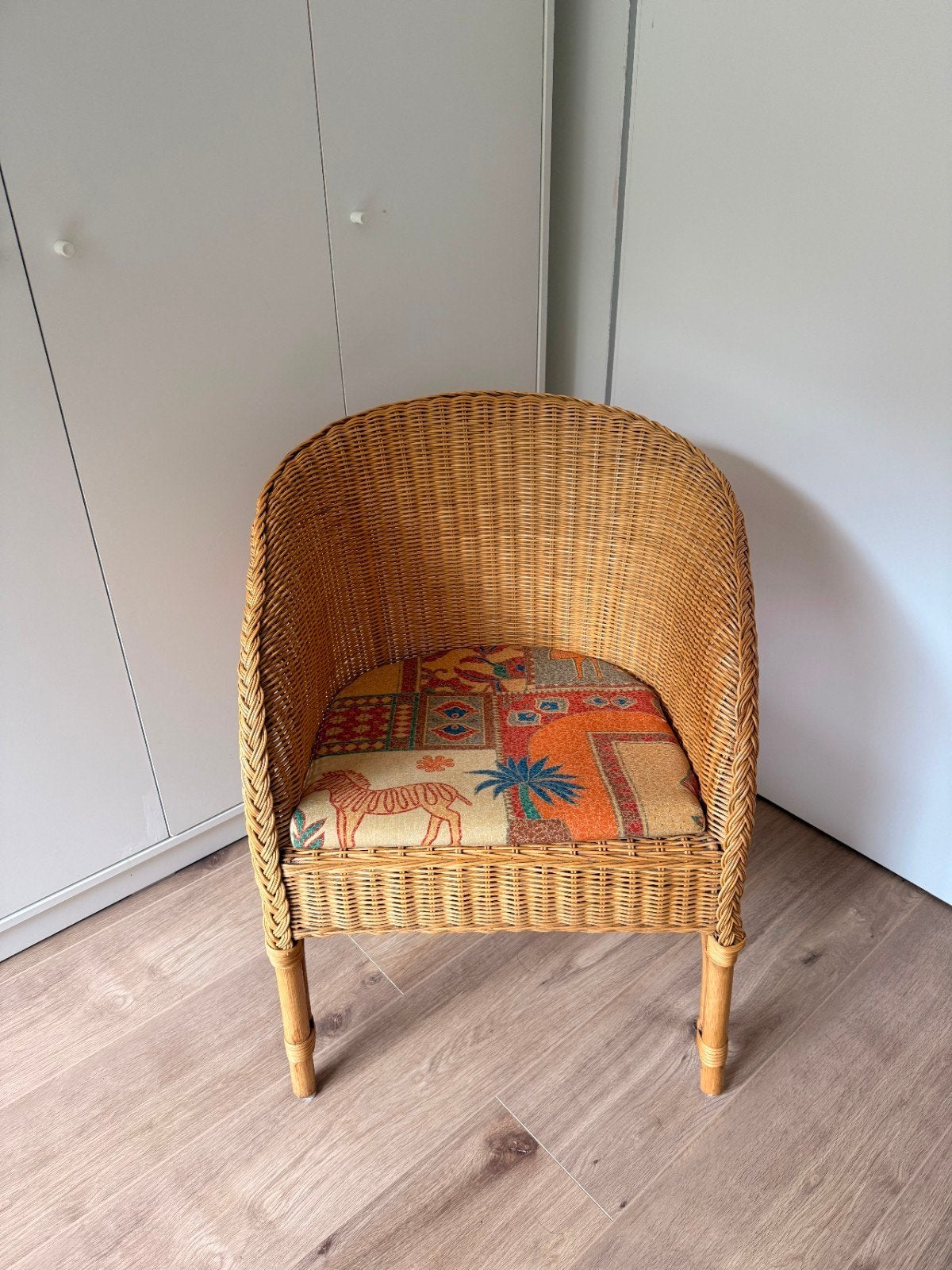 Rotan stoel met kussen - Vintage look, Ophalen, Gebruikt, Bruin, Stof