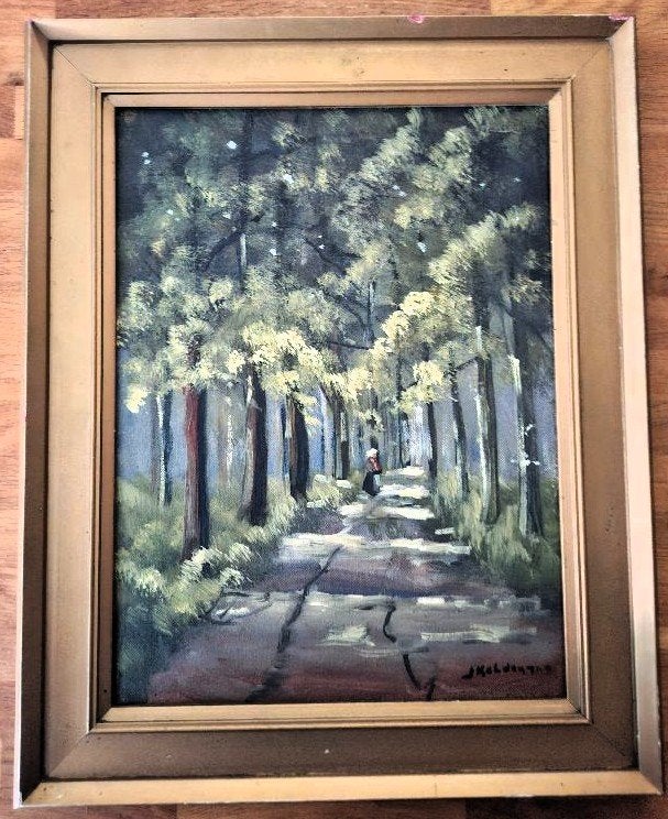 Jan Kelderman 1914-1990 olieverf op doek, Doek, Bijzondere lijst, Ophalen of Verzenden, Landschap