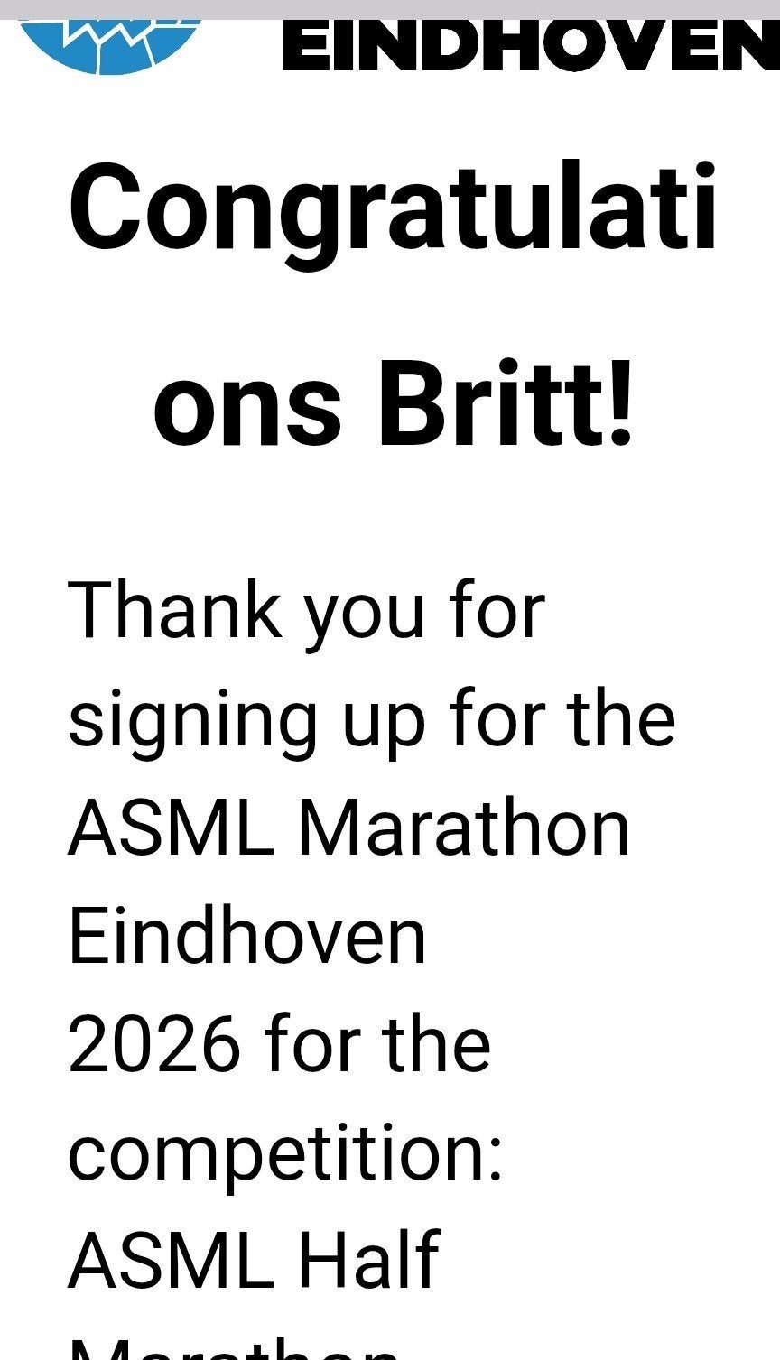 Startbewijs halve marathon Eindhoven, Eén persoon