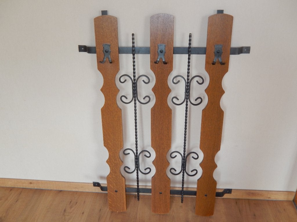 Wand kapstok retro vintage rek Hout en smeedijzer 70er, Ophalen