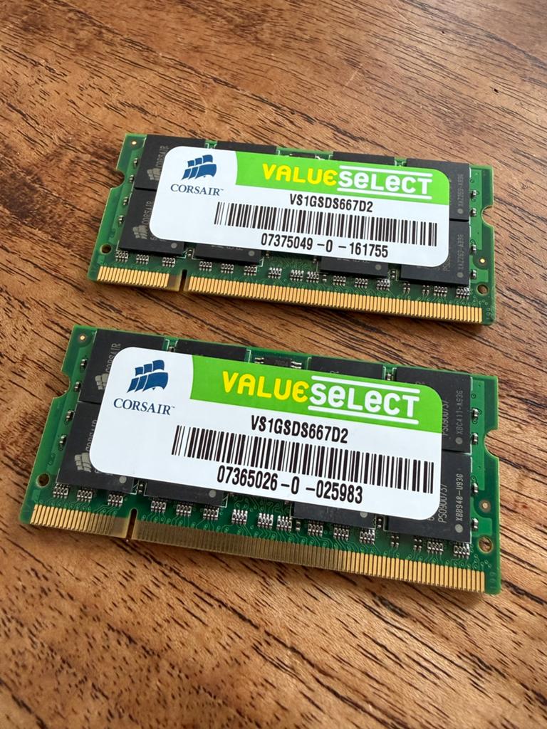 Corsair ValueSelect 2x 1GB DDR2 SODIMM RAM Geheugen, Computers en Software, RAM geheugen, Gebruikt, Ophalen of Verzenden, DDR2