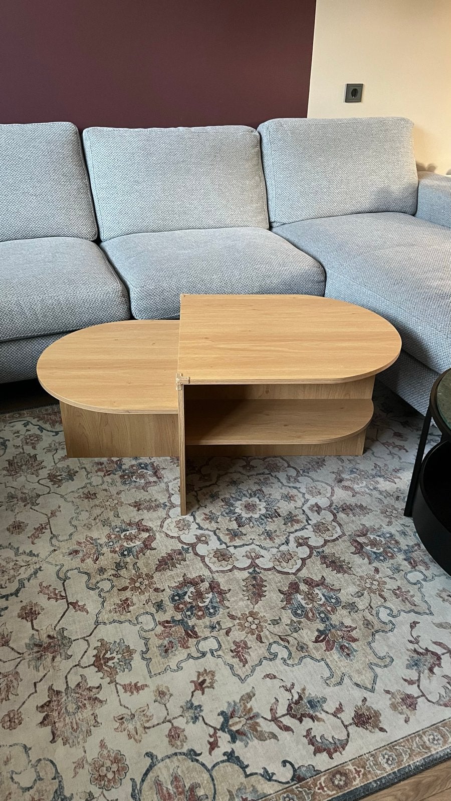 Moderne ovale salontafel eikenhout jysk Lisbjerg, Ophalen, 100 tot 150 cm, Eikenhout, Zo goed als nieuw