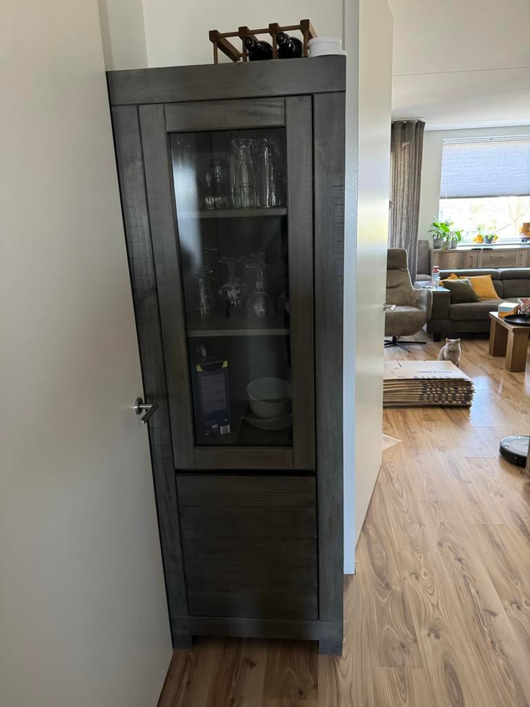 Hoge vitrinekast met glazen deur - 206x65x48 cm, Huis en Inrichting, Kasten | Vitrinekasten, Gebruikt, 200 cm of meer, 25 tot 50 cm