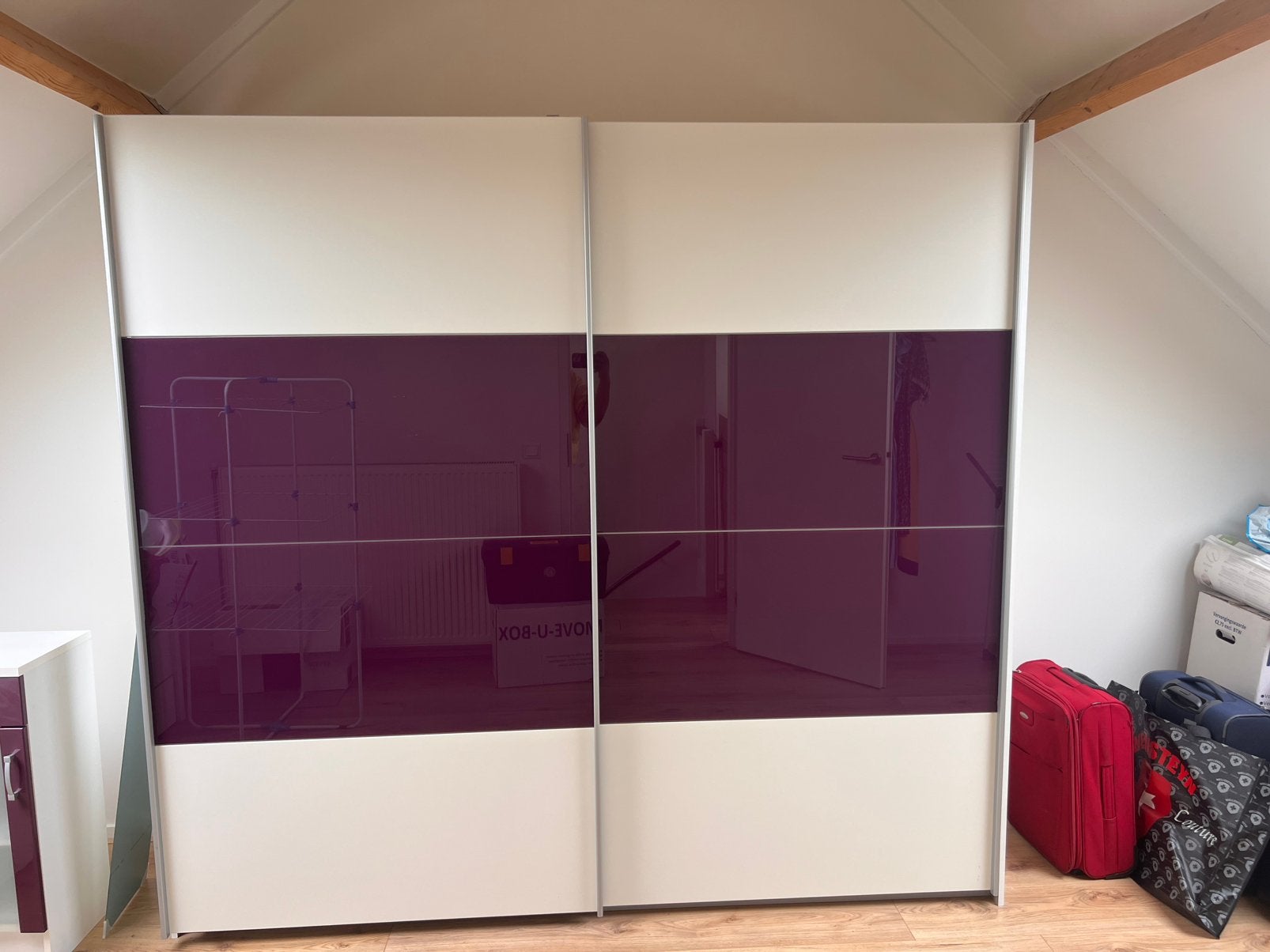 Kledingkasten Hoogglans Wit met Paarse band, Huis en Inrichting, Kasten | Kledingkasten, Ophalen, Overige materialen, Met plank(en)