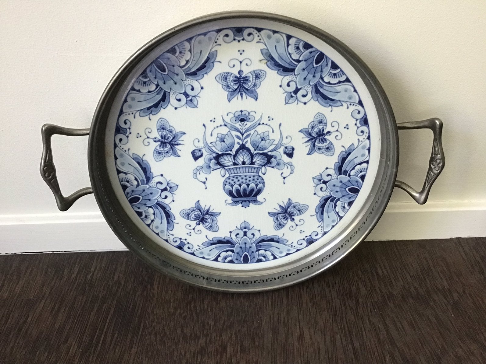 Delfts Westraven - blauw-witte tegel met floraal decor- rand, Antiek en Kunst, Ophalen of Verzenden
