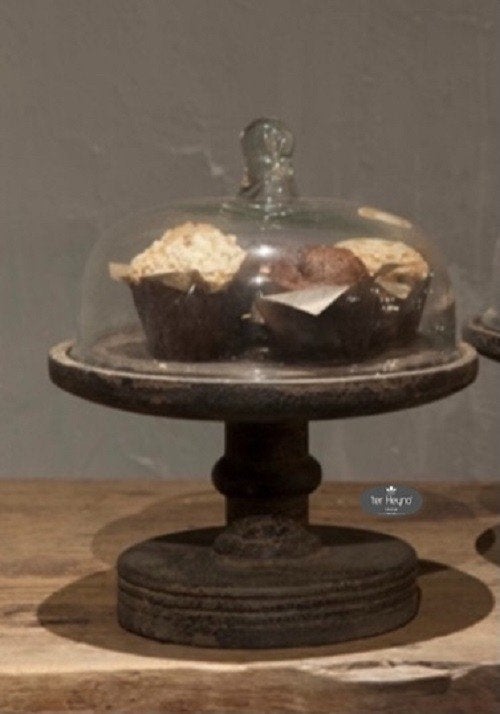 Taartplateau small houten glazen stolp stoer sober landelijk, Verzenden, Nieuw, Handgemaakt, 26 cm
