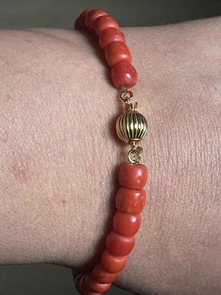Prachtige voordelige antieke koraalarmband met vermeilslot, Ophalen of Verzenden, Zilver, Armband, Verguld