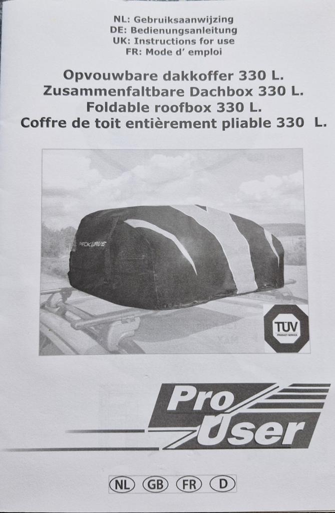 Pro User Opvouwbare Dakkoffer 330 Liter, Auto diversen, Dakkoffers, Ophalen, Zo goed als nieuw