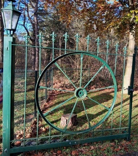 Elektrisch bedienbare poort 425 cm doorgang, Tuin en Terras, Ophalen, Met poort, Gebruikt, Overige typen
