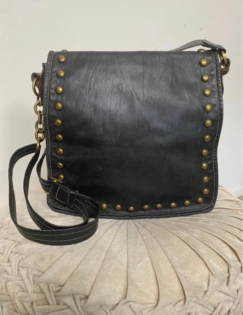 Texier tas – met studs – donkerbruin‑zwart – 33×32 cm, Overige merken, Verzenden, Zwart, Zo goed als nieuw