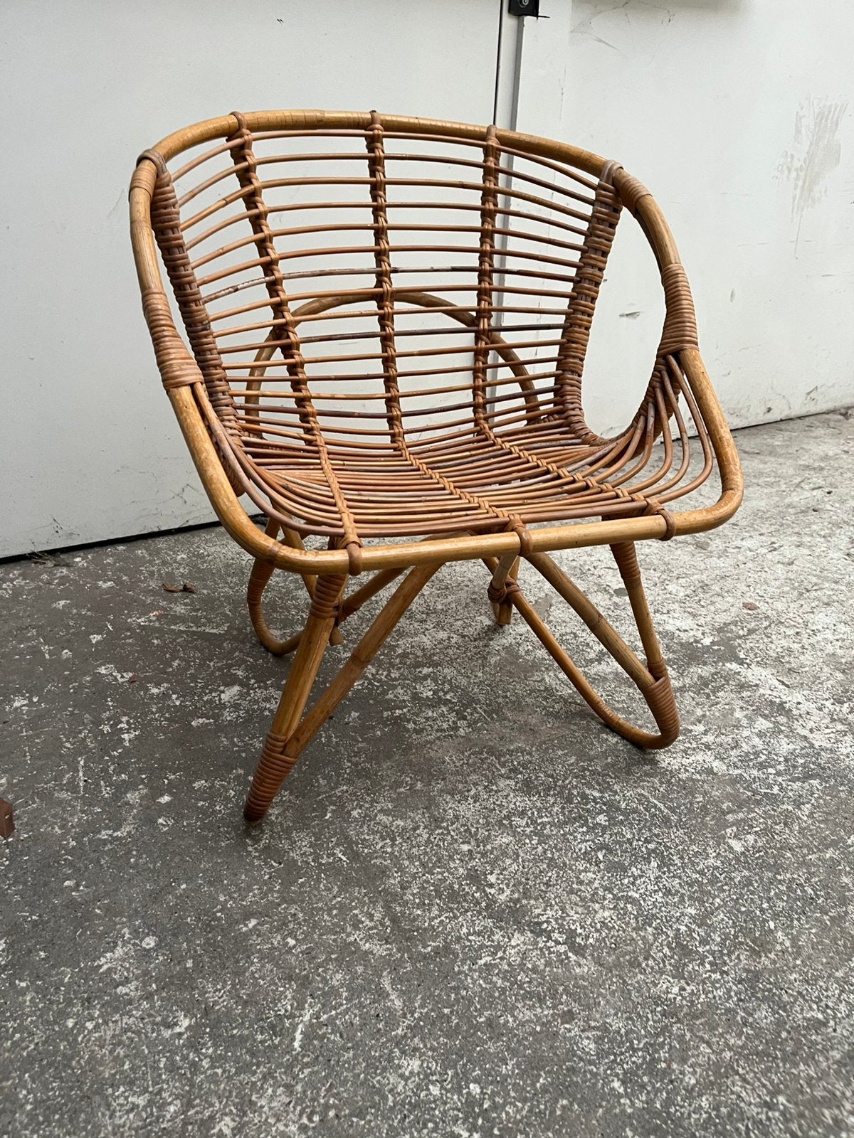 Rotan rattan stoel bamboe vintage jaren 60 retro midcentury, Gebruikt, Bruin, Riet of Rotan, Ophalen of Verzenden
