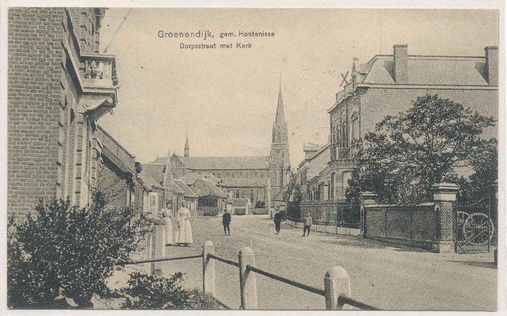 Groenendijk (Gem.  Hontenisse) - Dorpsstraat met Kerk 1912, Ophalen of Verzenden, Voor 1920, Gelopen, Zeeland