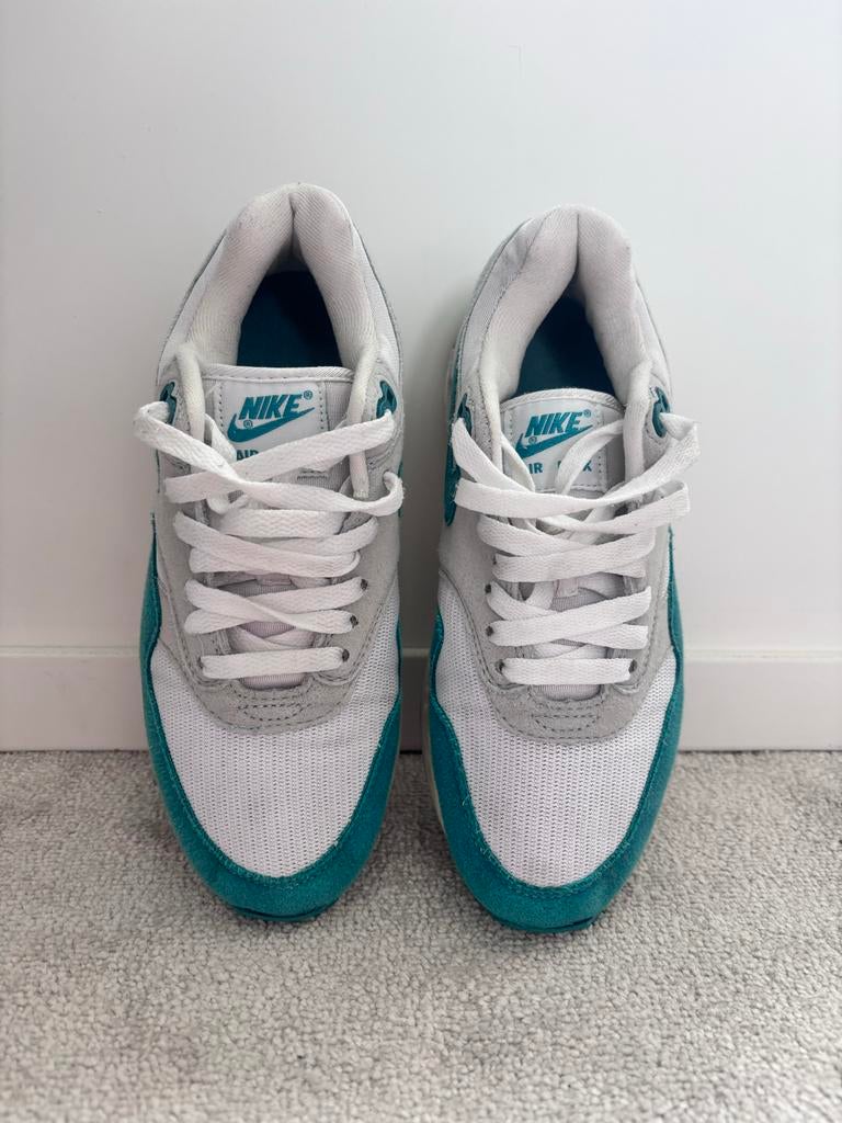 Nike Air Max 1 Sneakers - Wit/Turquoise, Wit, Ophalen of Verzenden, Sneakers of Gympen, Gedragen