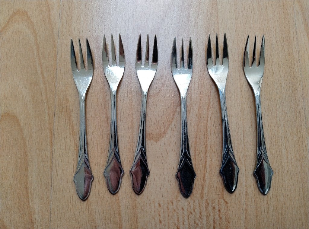 6 vintage gebaksvorkjes, Ophalen of Verzenden