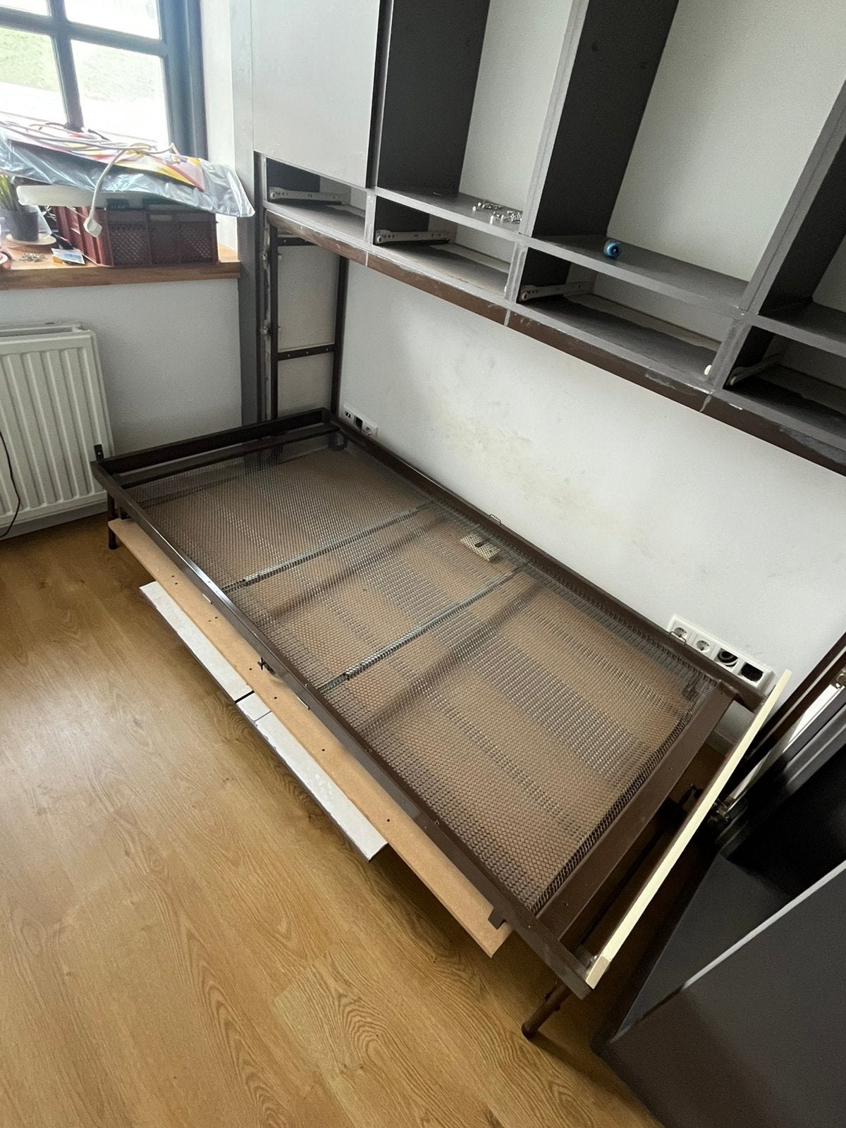Inbouw opklapbed, Ophalen, Eenpersoons, Bruin, Zo goed als nieuw