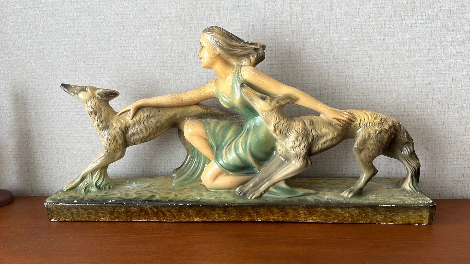 Art Deco Beeld "Arnova 203" – Vrouw met Honden (ca. 1930), Ophalen, Gebruikt, Overige typen