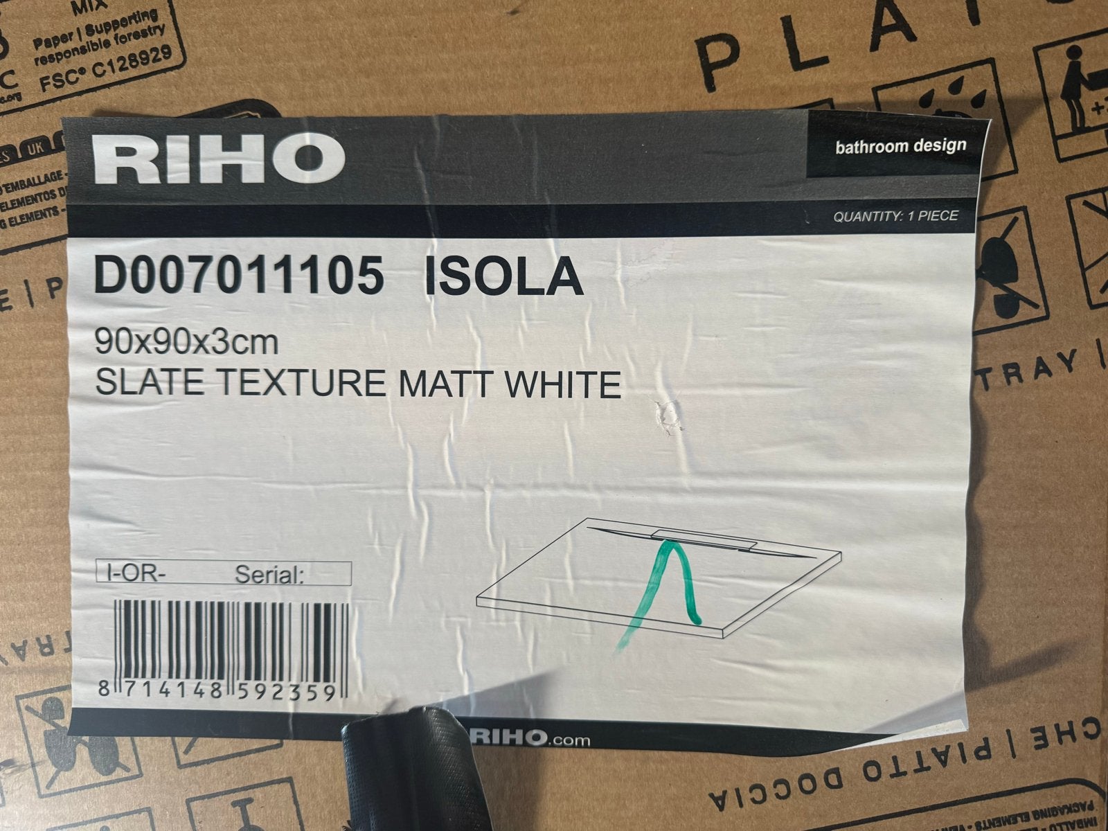 RIHO Isola Douchevloer 90x90cm Mat Wit + Sifon, ongebruikt, Ophalen, Nieuw, Douche