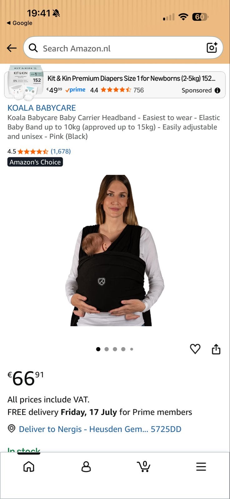 Koala Babycare Draagdoek Zwart - Zo goed als nieuw, Kinderen en Baby's, Babydragers en Draagdoeken, Overige merken, Draagdoek