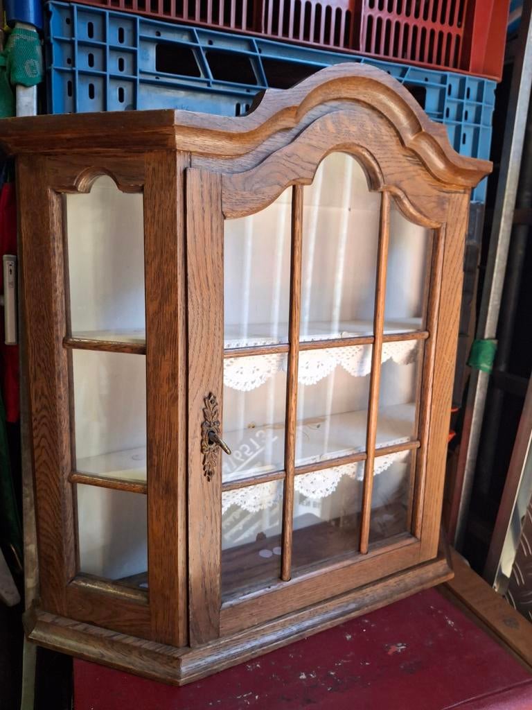 Leuke eikenhouten vitrinekast 58x54x15 cm, Huis en Inrichting, Kasten | Vitrinekasten, Ophalen of Verzenden, ., ., .