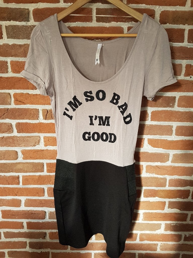 Coolcat jurkje met tekstprint 'I'm So Bad I'm Good', Kleding | Dames, Maat 38/40 (M), Ophalen of Verzenden, Coolcat, Grijs