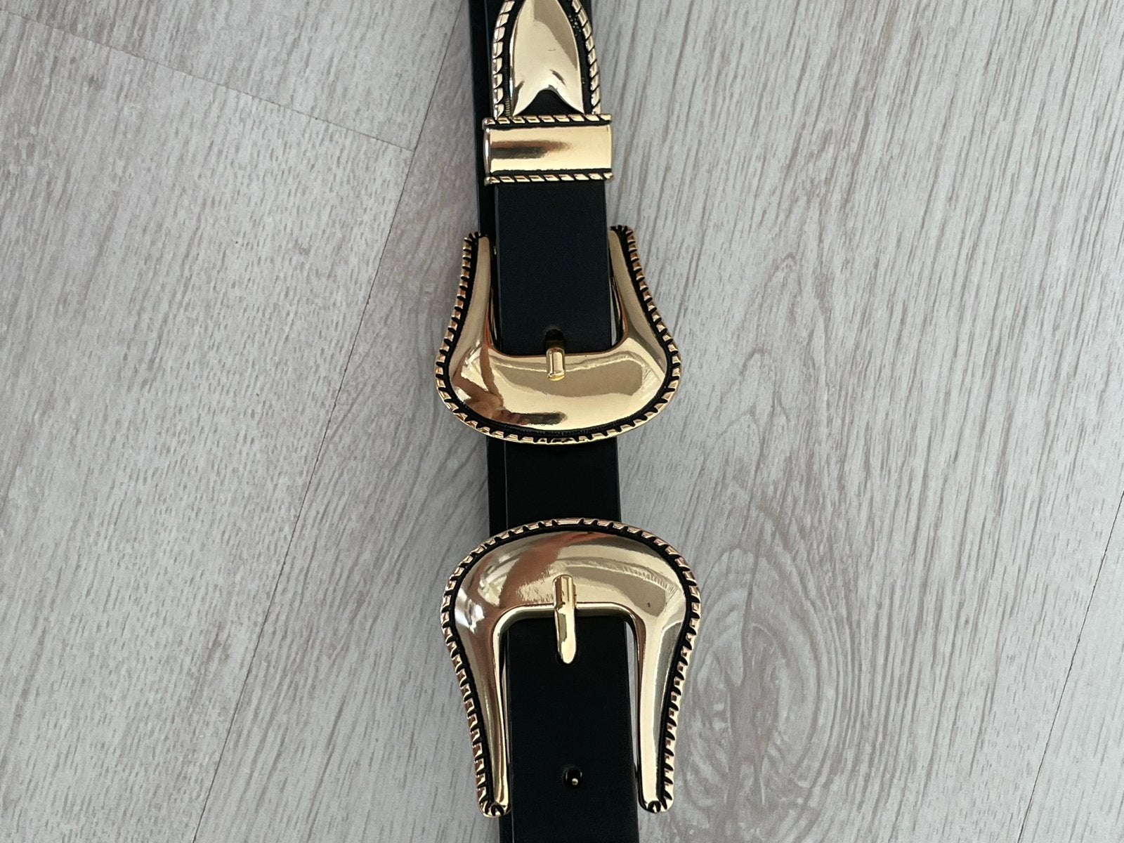 Zwarte Zara riem met dubbele gouden gesp, Minder dan 3 cm, 80 tot 90 cm, Zwart, Tailleriem