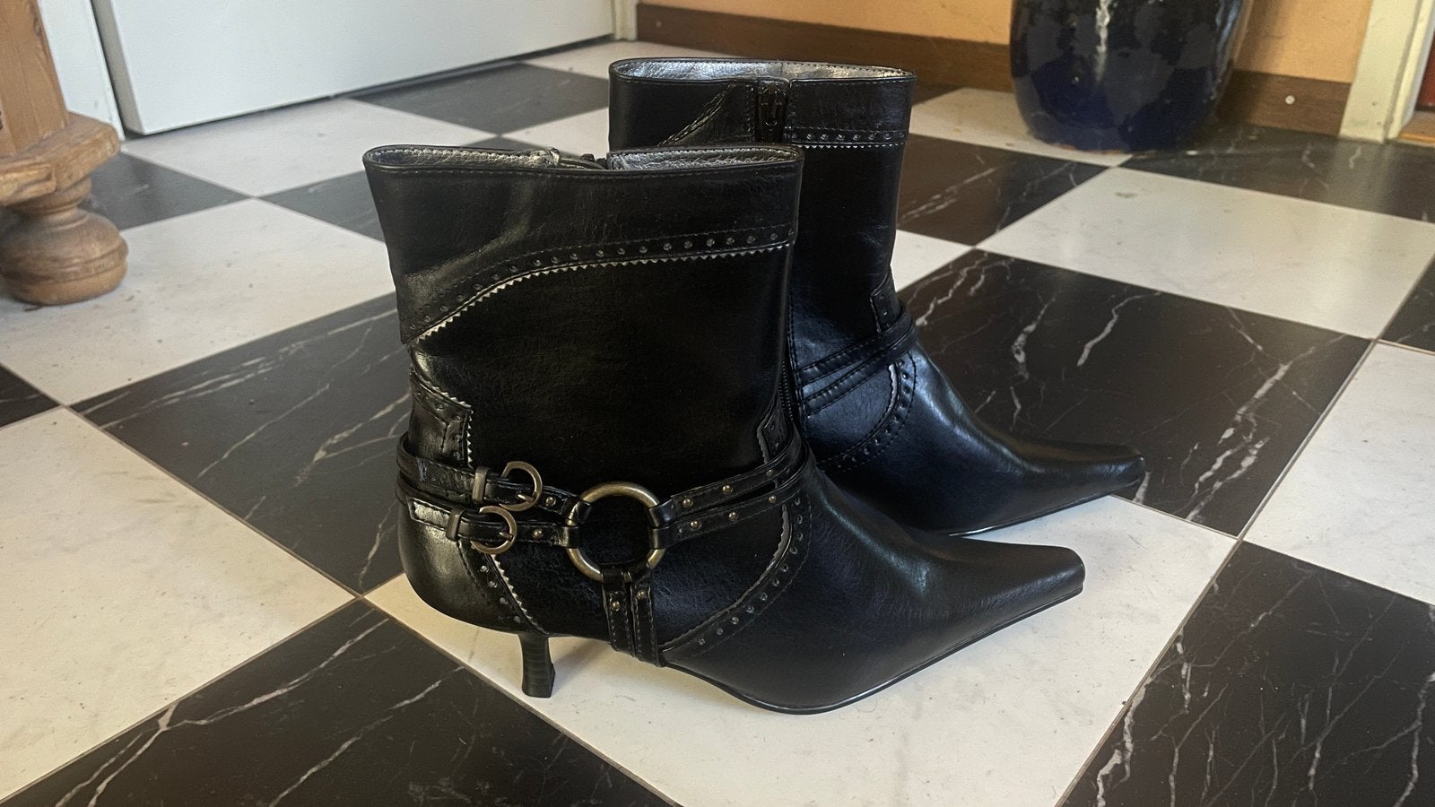 Schoenen leer jaren 80 plateau mt 39 en 40, Ophalen of Verzenden, Zo goed als nieuw, Zwart