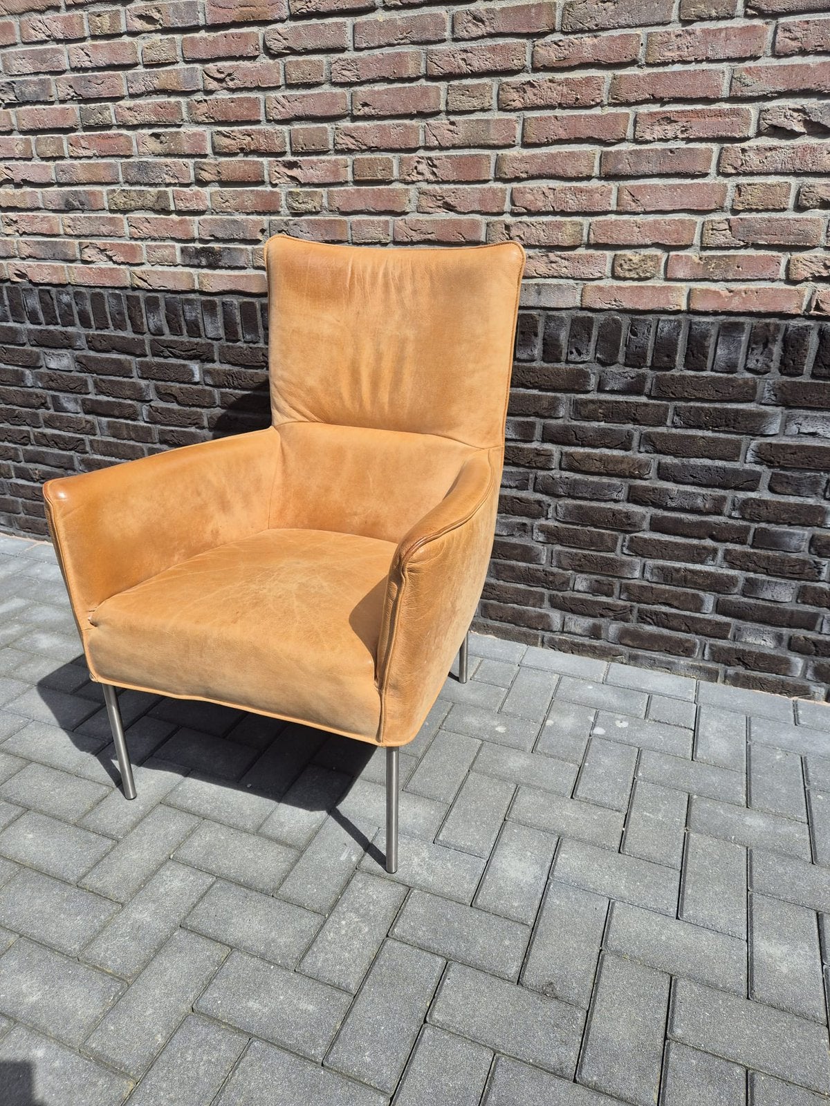 1x woonkamerstoel suede/leer, Ophalen, Gebruikt, 75 tot 100 cm, Stof
