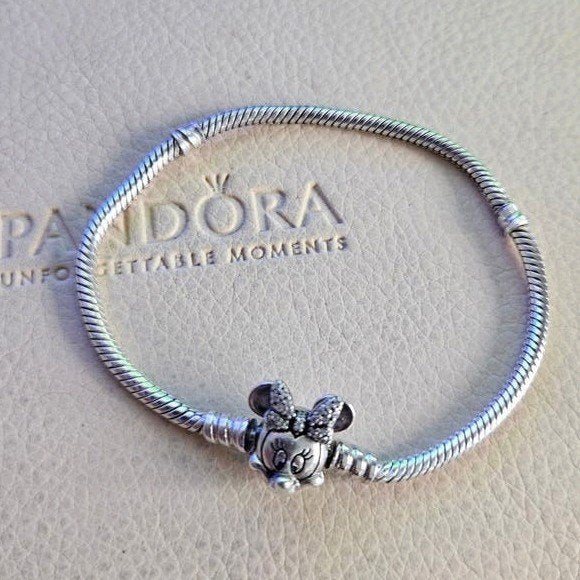 Disney x Pandora Minnie Mouse armband 19cm, Ophalen of Verzenden, Zo goed als nieuw, Zilver, Zilver