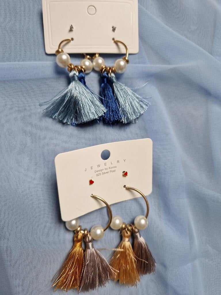 Boho ibiza stijl kwastje oorbellen blauw geel, Overige materialen, Blauw, Nieuw, Ophalen of Verzenden