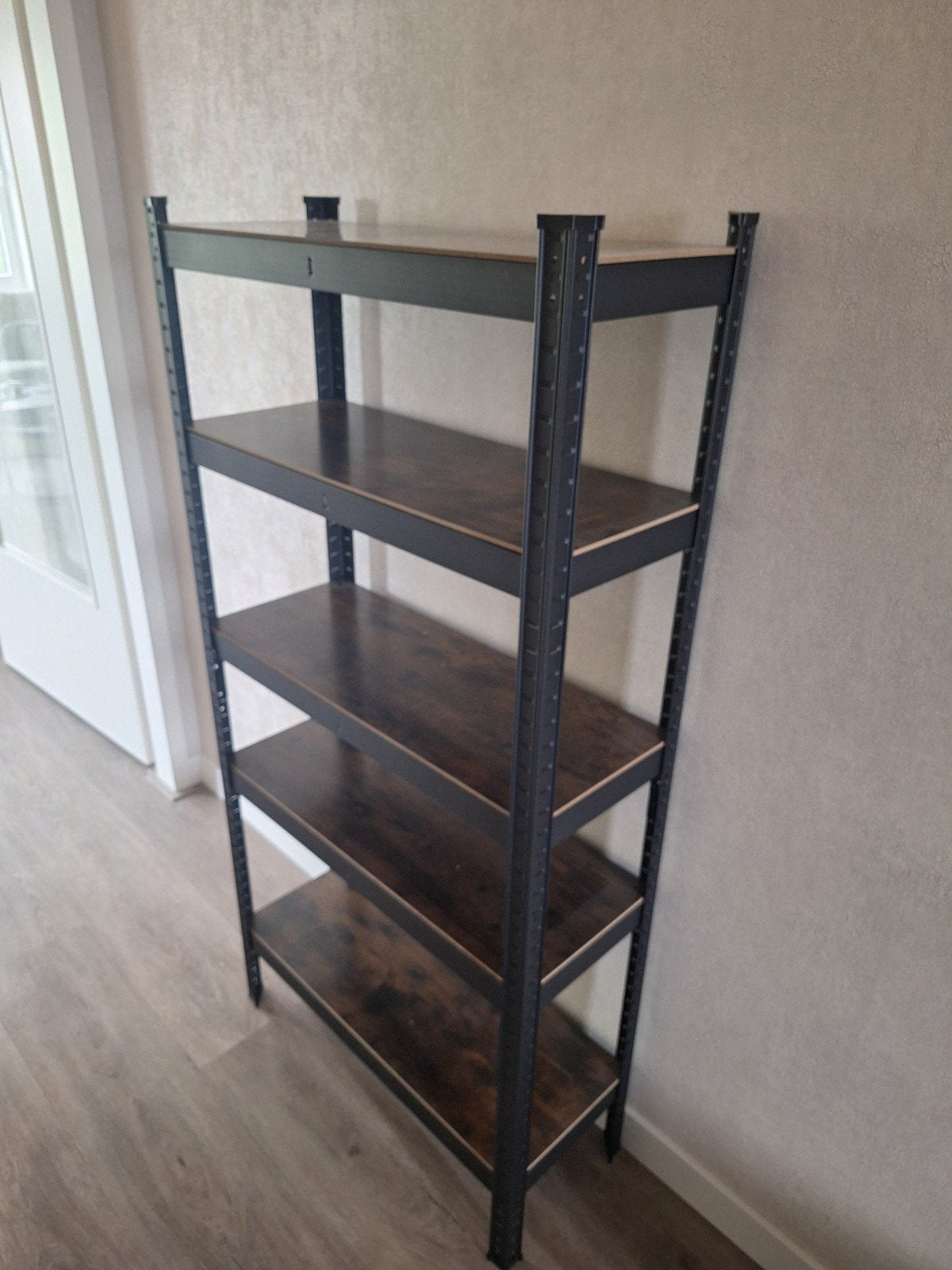 Stevig metalen rek met 5 houten planken, Ophalen, Gebruikt