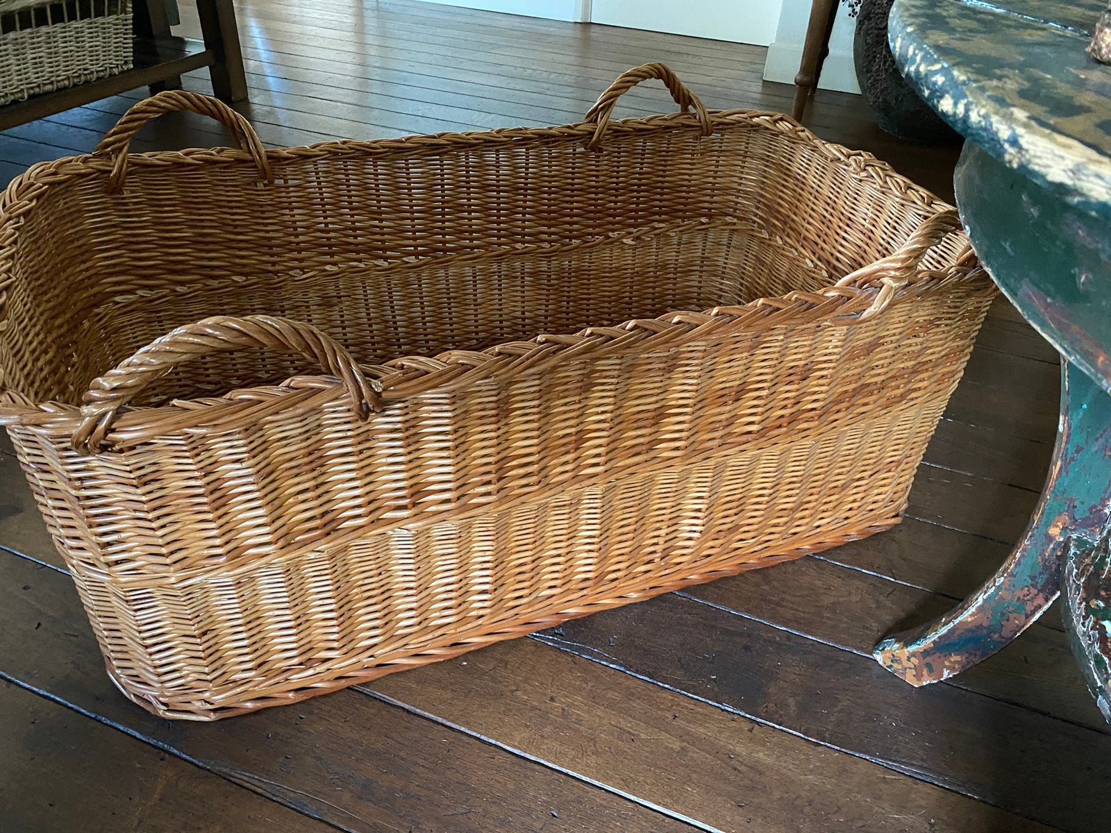Vintage grote rieten mand, 110 cm, Ophalen of Verzenden