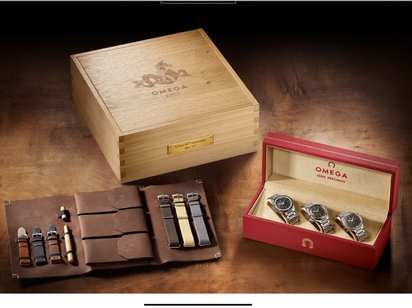 Omega 1957 Trilogy set , speedmaster , Seamaster, Railmaster, Ophalen, Zo goed als nieuw, Staal, Omega