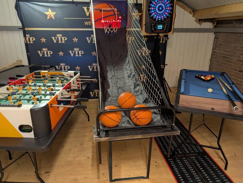 3 spellen 99,-Voetbaltafel,Jenga,Bijlgooien,basketbal huren, Ophalen, Nieuw, Overige