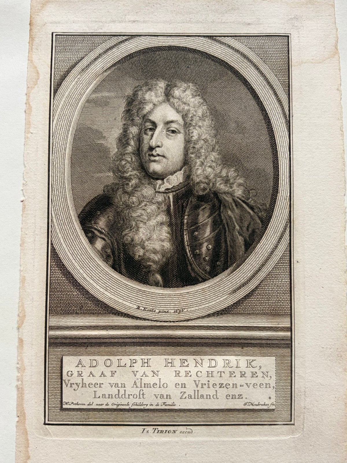 Gravure Adolph Hendrik van Rechteren (1750) Vrijheer Almelo, Ophalen of Verzenden, Gravure, Met tekst, 11 cm